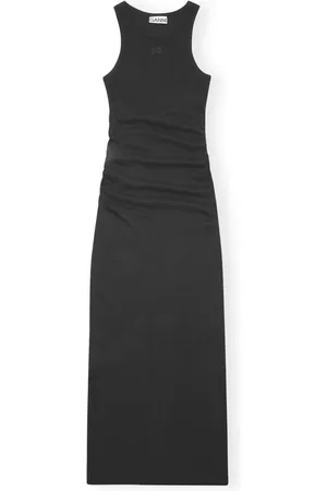 Ganni Kjole, Dame, Sort, S, Bomuld, Sort Ribbet Maxi Tank Kjole