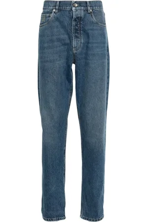 Brunello Cucinelli Jeans, Herre, Blå, M, Denim, Indigo Denim Bukser med Logo Broderi