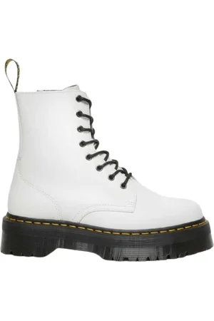 Dr. Martens Sko, Dame, Hvid, 40 EU, Læder, Hvide Polerede Glatte Platform Støvler