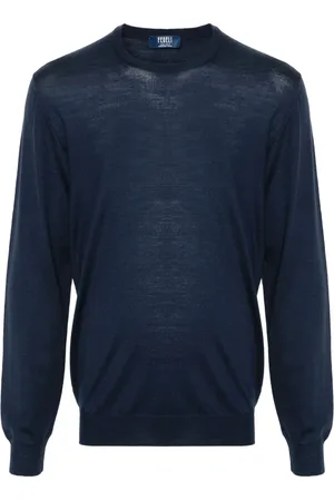 FEDELI Strik, Herre, Blå, 2XL, Uld, Blå Uld Crew Neck Jumper