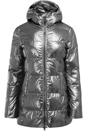 EA7 Jakke, Dame, Grå, L, Uld, Quilted Damejakke Sølv Metallic