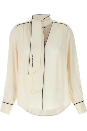 Elisabetta Franchi Bluser & Skjorter, Dame, , M, Hvid V-hals Bluse med Kantdetaljer