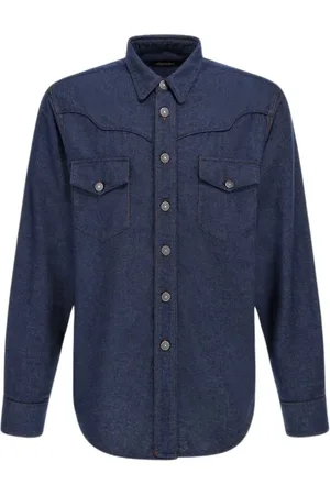 Roberto Cavalli Skjorte, Herre, Blå, M, Denim, Mørkeblå Denim Skjorte Lavet i Italien