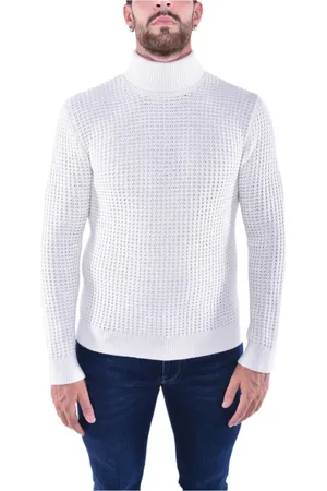 ELEVENTY Strik, Herre, Hvid, 2XL, Uld, Skinny Turtleneck i Creme