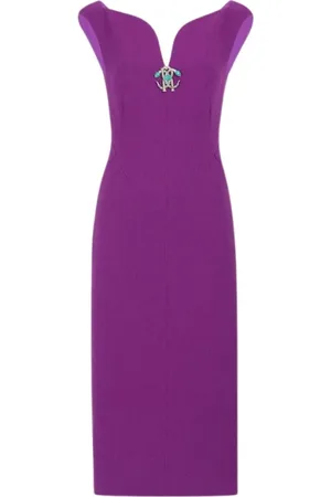 Roberto Cavalli Kjole, Dame, Lilla, XS, Uld, Snake Uldkjole med V-Ryg