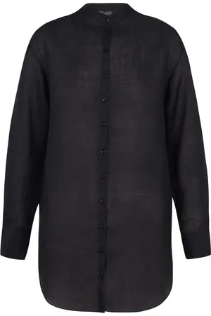 Cortana Bluser & Skjorter, Dame, Sort, XS, Oversize Mao Collar Ramie Skjorte