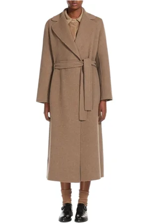 Max Mara Frakke, Dame, Grå, M, Uld, Grå uldfrakke med bred revers