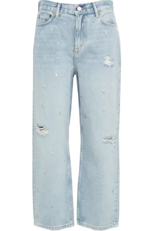 Liu Jo Jeans, Dame, Blå, W29, Uld, Højtaljede Straight Leg Rhinestone Jeans