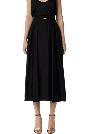 Elisabetta Franchi Nederdel, Dame, Sort, M, Satin, Satin Circle Skirt med Bælte