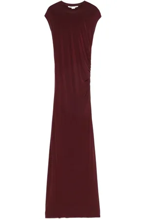 Stella McCartney Kjole, Dame, Rød, M, Bordeaux Rød Rynket Crew Neck Kjole