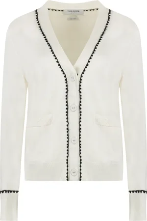 Thom Browne Strik, Dame, Hvid, XS, Bomuld, Silke- og bomuldscardigan med kanter