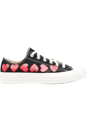 Comme des Garçons Sko, Herre, Sort, 42 1/2 EU, Canvas Heart Print Sneakers