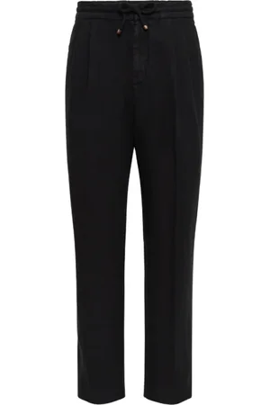 Brunello Cucinelli Bukser, Herre, Sort, M, Linned, Sort linned lige ben joggingbukser