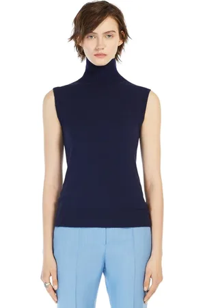 Sportmax Top, Dame, Blå, M, Uld, Ærmeløs turtleneck uldsweater