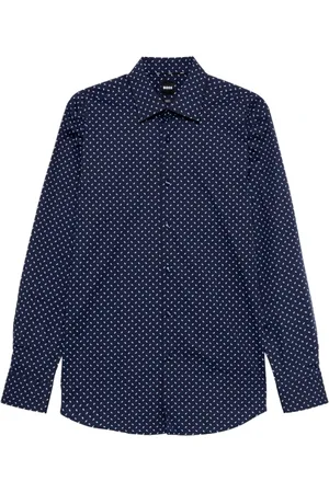 HUGO BOSS Skjorte, Herre, Blå, 3XL, Bomuld, Geometrisk Slim Fit Bomuldsskjorte Blå