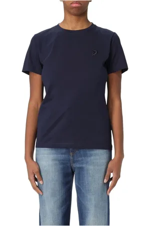 Dondup Top, Dame, Blå, S, Bomuld, Logo Jersey T-shirt Regular Fit