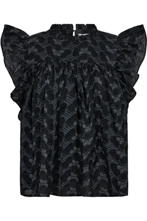 Co`Couture Bluser & Skjorter, Dame, Sort, S, Tyl, Feminint Sort Top med Flæseærmer