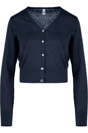 Bomboogie Strik, Dame, Blå, S, Bomuld, Linned og bomuld cardigan