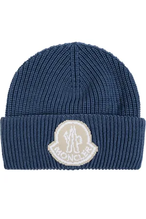 Moncler Tilbehør, Herre, Blå, ONE SIZE, Uld, Logo Patch Uld Beanie