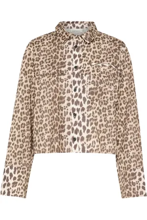 Karen by Simonsen Bluser & Skjorter, Dame, Brun, S, Uld, Leopard Print Cropped Skjortebluse