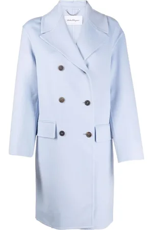Salvatore Ferragamo Frakke, Dame, Blå, XS, Uld, Double-Breasted Trench Coat