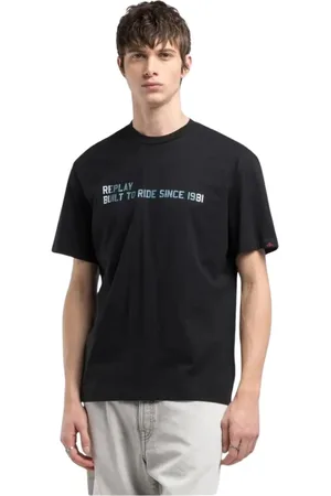 Replay Top, Herre, Sort, XL, Bomuld, Grafisk Rund Hals T-shirt Mænd
