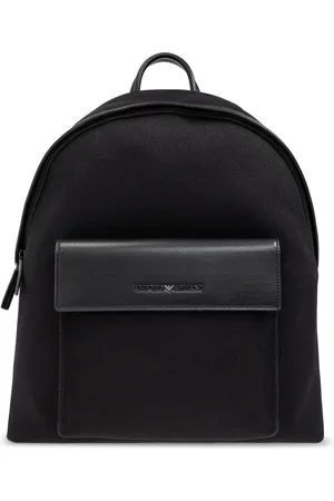 Emporio Armani Taske, Herre, Sort, ONE SIZE, Læder, Rygsæk med logoformet applikation