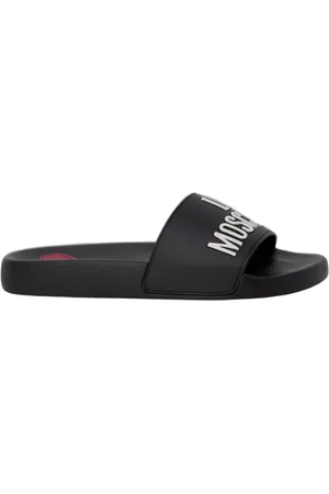 Moschino Sko, Dame, Sort, 39 EU, Sorte PVC Slippers med Print