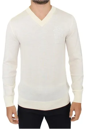 ERMANNO SCERVINO Strik, Herre, Hvid, S, Uld, V-hals Pullover Sweater
