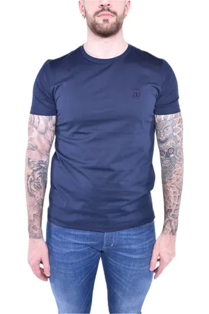 Dondup Top, Herre, Blå, 2XL, Bomuld, Navy Broderet Logo T-shirt