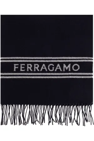 Salvatore Ferragamo Tilbehør, Herre, Sort, ONE SIZE, Uld, Logo-Intarsia Fringed Scarf