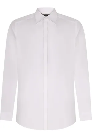 Dolce & Gabbana Skjorte, Herre, Hvid, XL, Bomuld, Bomuld Stretch Skjorte med Skjult Lukning
