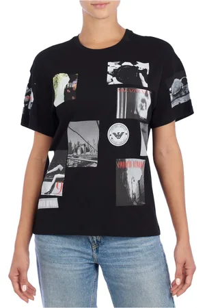 Emporio Armani Top, Dame, Sort, 4XL, Bomuld, Modern Graphic Print Kortærmet T-shirt