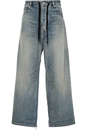 Balenciaga Jeans, unisex, Blå, XS, Denim, Wide-Leg Indigo Denim Jeans