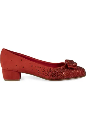 Salvatore Ferragamo Sko, Dame, Rød, 36 1/2 EU, Suede, Bow Suede Pumps med krystaldetalje