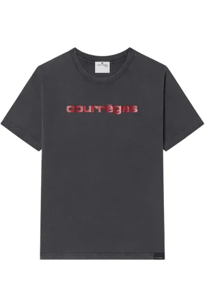 Courrèges Top, Herre, Grå, L, Bomuld, Logo Print Bomulds T-shirt med Korte Ærmer