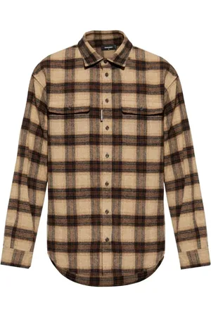 Dsquared2 Skjorte, Herre, Brun, M, Uld, Langærmet Skjorte med Tern