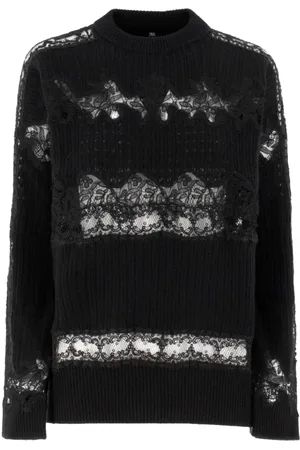 ERMANNO SCERVINO Strik, Dame, Sort, M, Elegant Blonde Striktrøje med Blonde