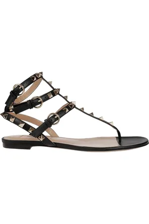 VALENTINO GARAVANI Sko, Dame, Sort, 36 EU, Læder, Studded Læder Flip-Flop Sandaler