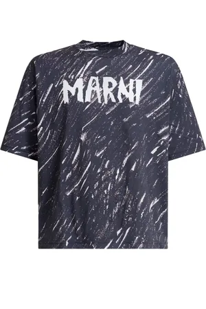 Marni Top, Herre, Blå, L, Bomuld, Abstract Logo Print T-Shirt