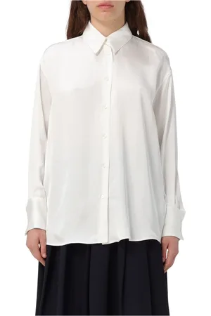 Fabiana Filippi Bluser & Skjorter, Dame, Hvid, M, Uld, Drop-Shoulder Satin Elongated Shirt