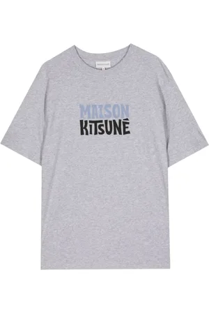 Maison Kitsuné Top, Herre, Grå, XS, Bomuld, Logo Print Crew Neck T-shirt