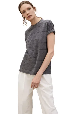Brunello Cucinelli Top, Dame, Grå, XL, Bomuld, Stribet Stretch Bomuldsjersey T-shirt