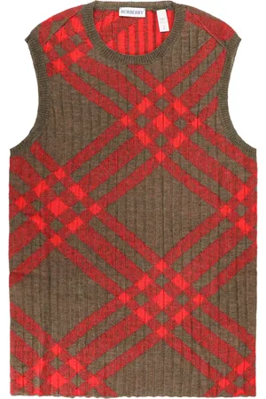 Burberry Strik, Dame, Brun, M, Uld, Check Intarsia Strik Sleeveless