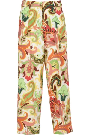 Etro Bukser, Dame, Flerfarvet, XS, Bomuld, Paisley Mønstret Bomuldsbukser