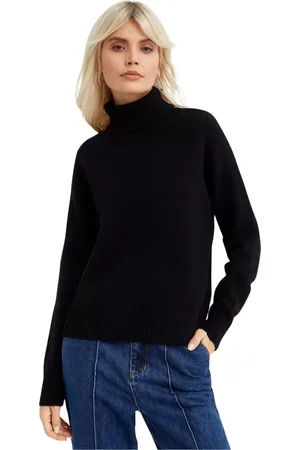 FAY Strik, Dame, Sort, XS, Sort Golfsweater med Broderet Logo
