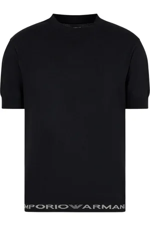 Emporio Armani Top, Herre, Sort, M, Bomuld, Sort T-shirt med logo-bogstaver