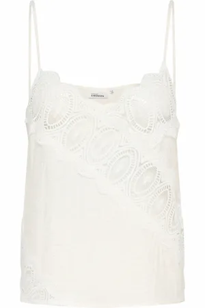 Karen by Simonsen Top, Dame, Hvid, S, Uld, Egret Broderet Top Bluse