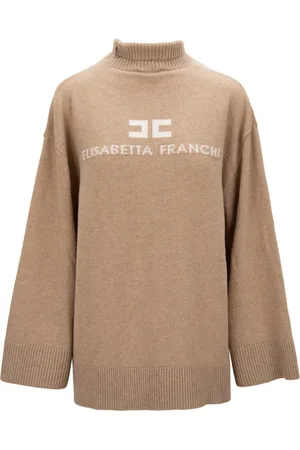 Elisabetta Franchi Strik, Dame, Brun, S, Uld, Højhalset Langærmet Uld-Kashmir Sweater