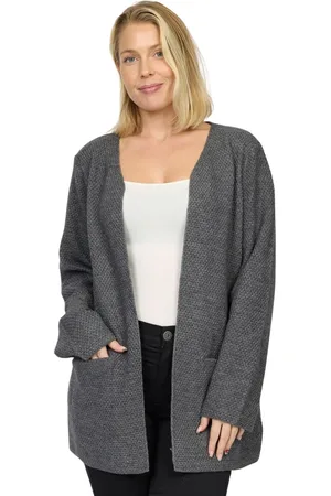 2-Biz Strik, Dame, Grå, M, Uld, Open-front Cardigan
